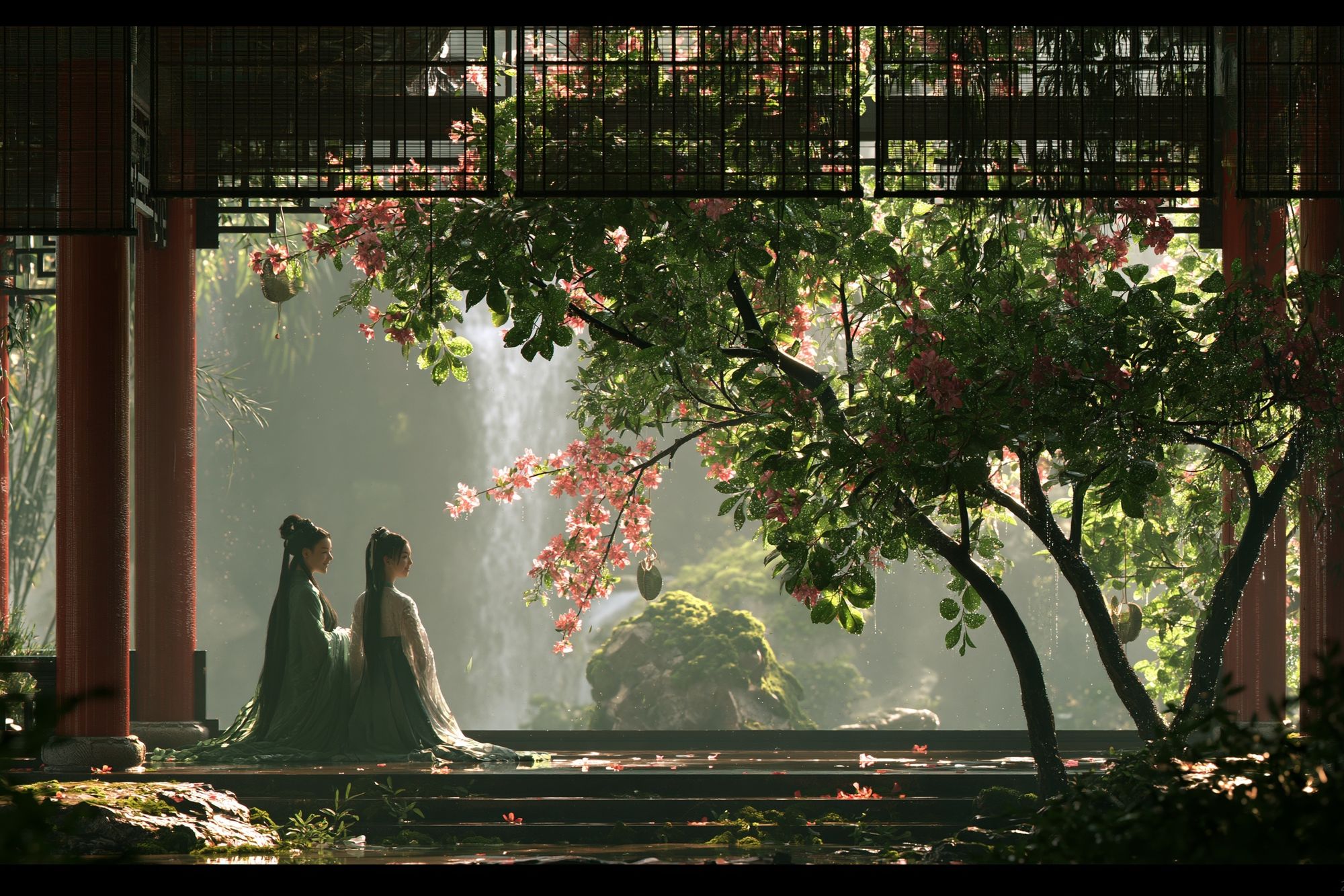 Serene Garden Temple Print. poster — illustration art