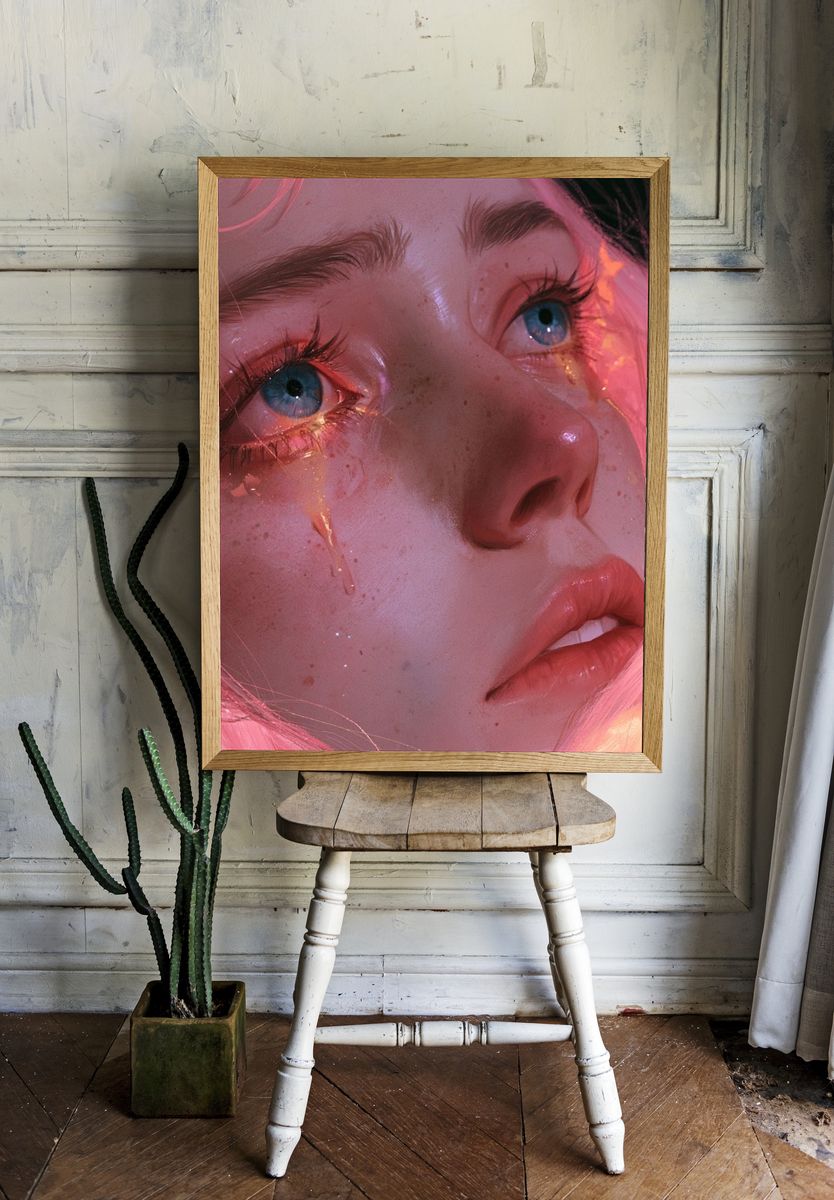 Dreamy Neon Portrait Poster. — room view 1