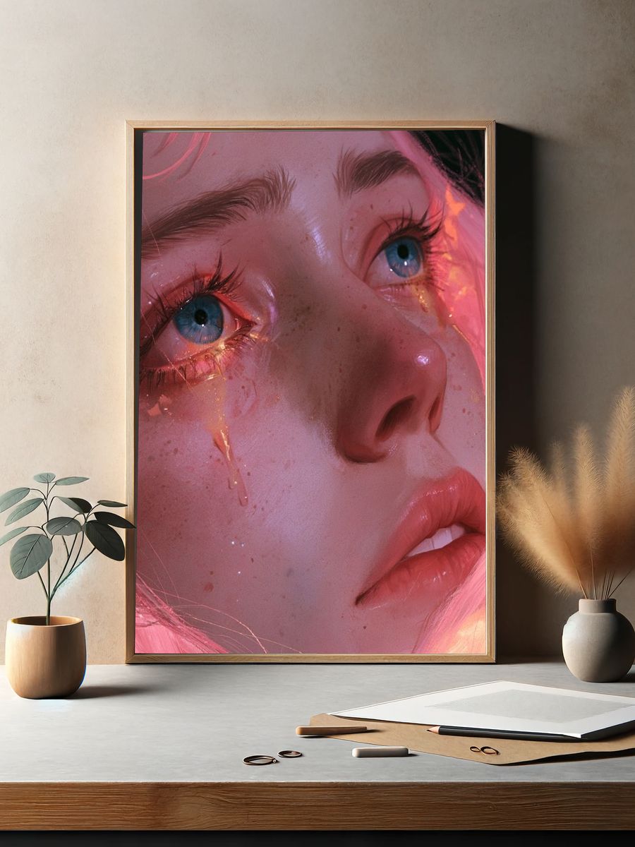 Dreamy Neon Portrait Poster. — room view 2