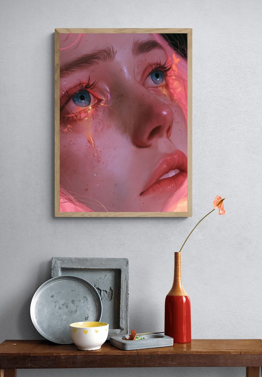 Dreamy Neon Portrait Poster. — room view 3