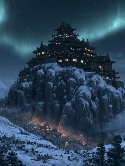Snowy Mountain Castle Fantasy Print. poster