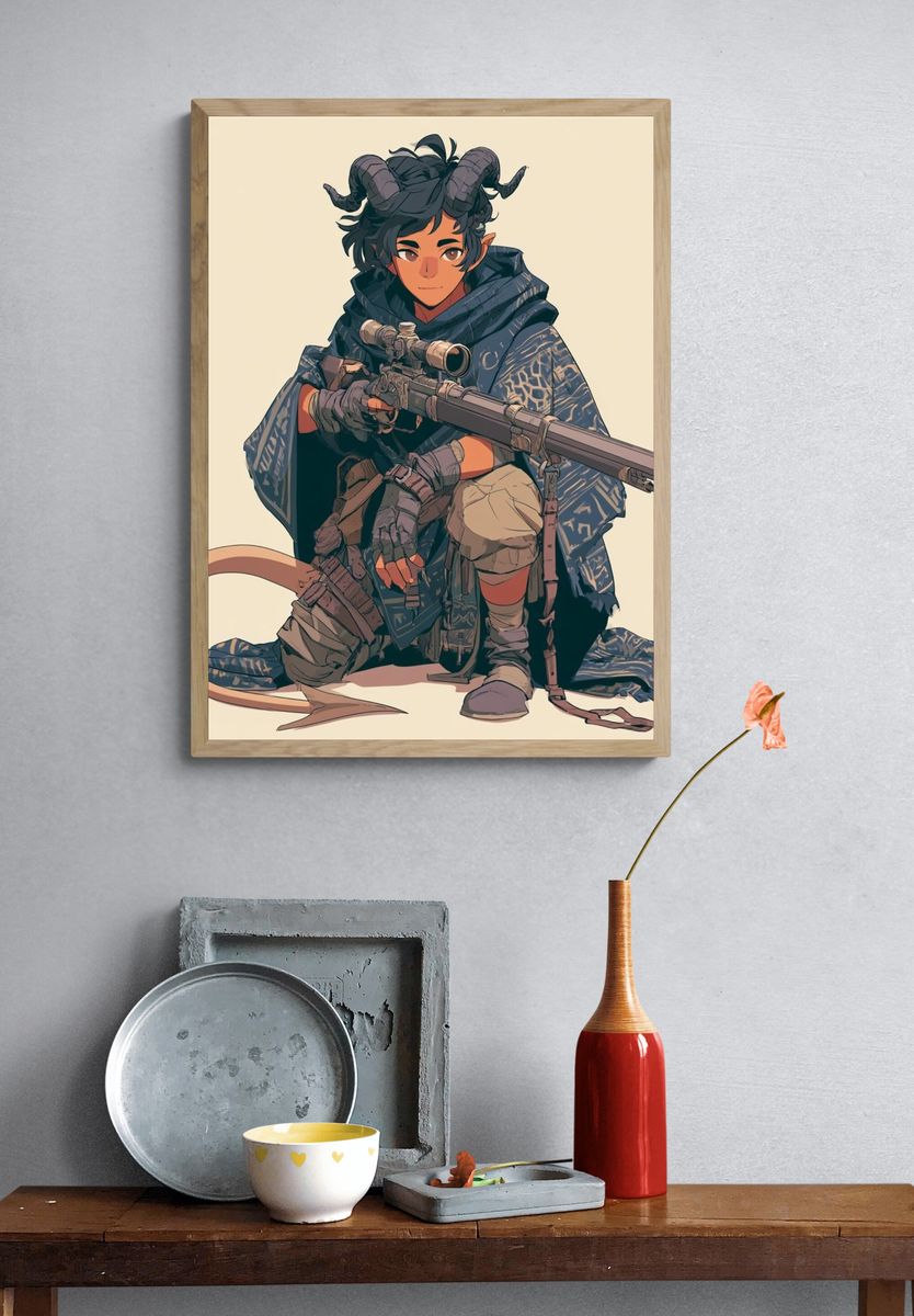 Horned Archer Character Illustration Poster. — room view 3