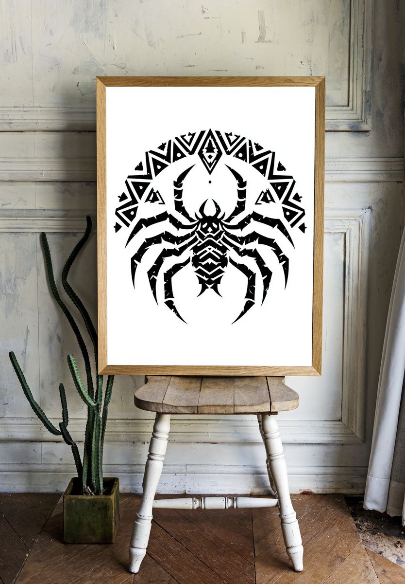 Tribal Spider Black-White Poster. room preview