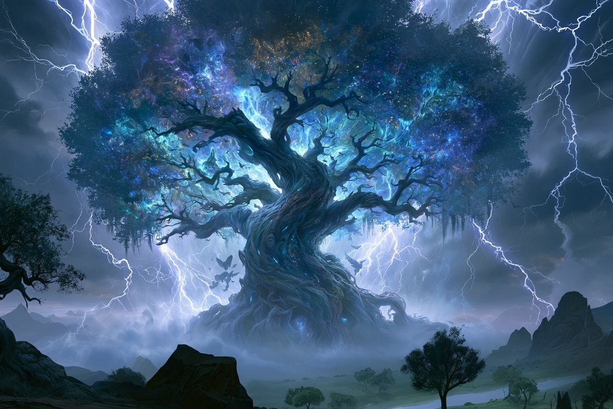 Cosmic Lightning Tree Illustration Poster. poster detail