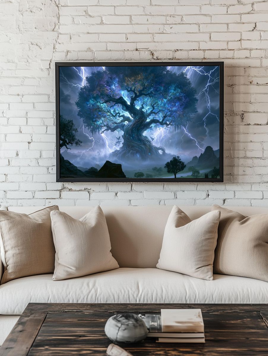Cosmic Lightning Tree Illustration Poster. room preview