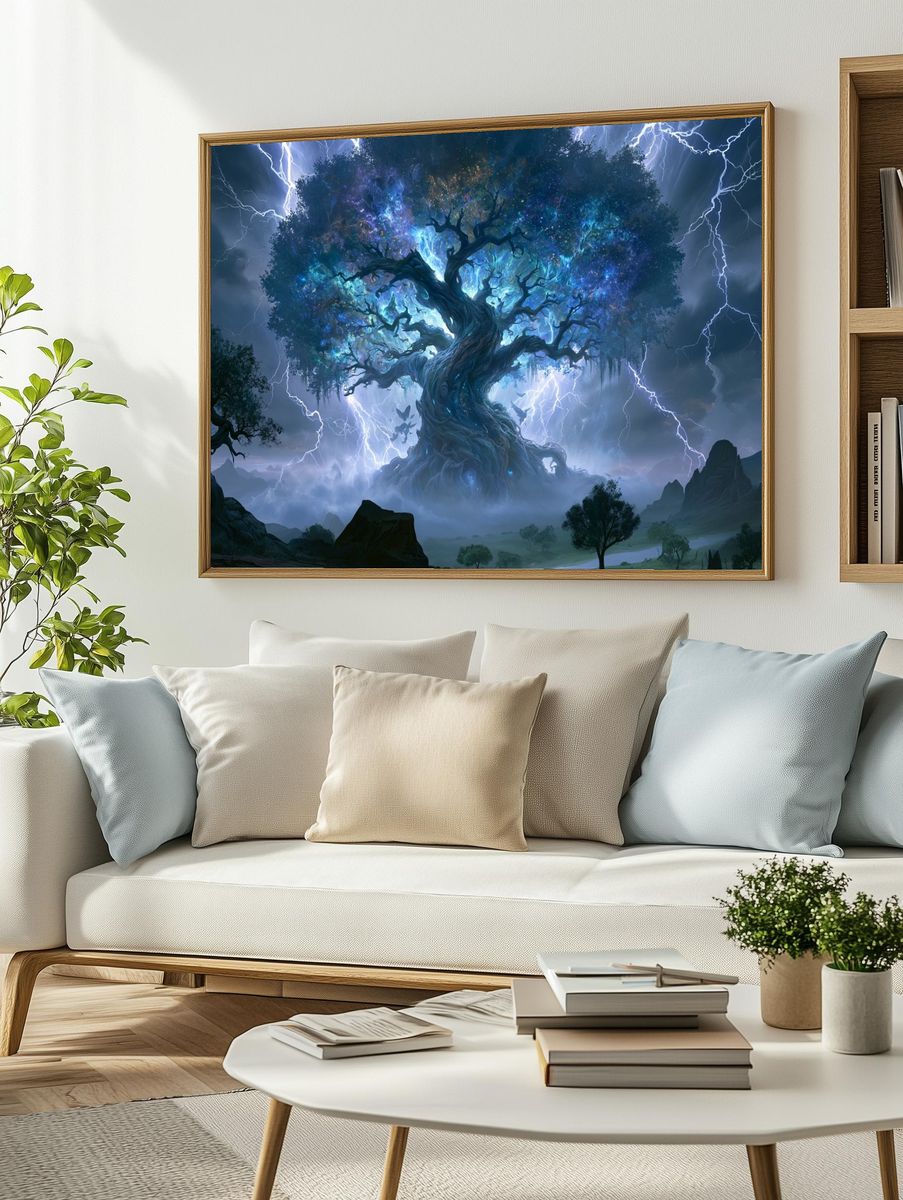 Cosmic Lightning Tree Illustration Poster. — room view 2