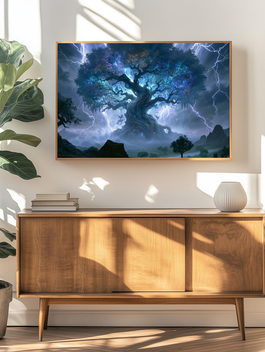 Cosmic Lightning Tree Illustration Poster. — room view 3