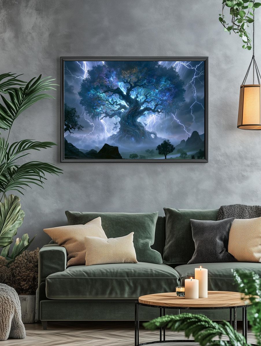 Cosmic Lightning Tree Illustration Poster. — room view 4