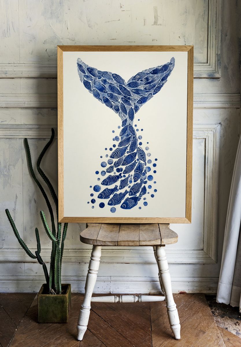 Whale Tail Fish Illustration Poster. room preview