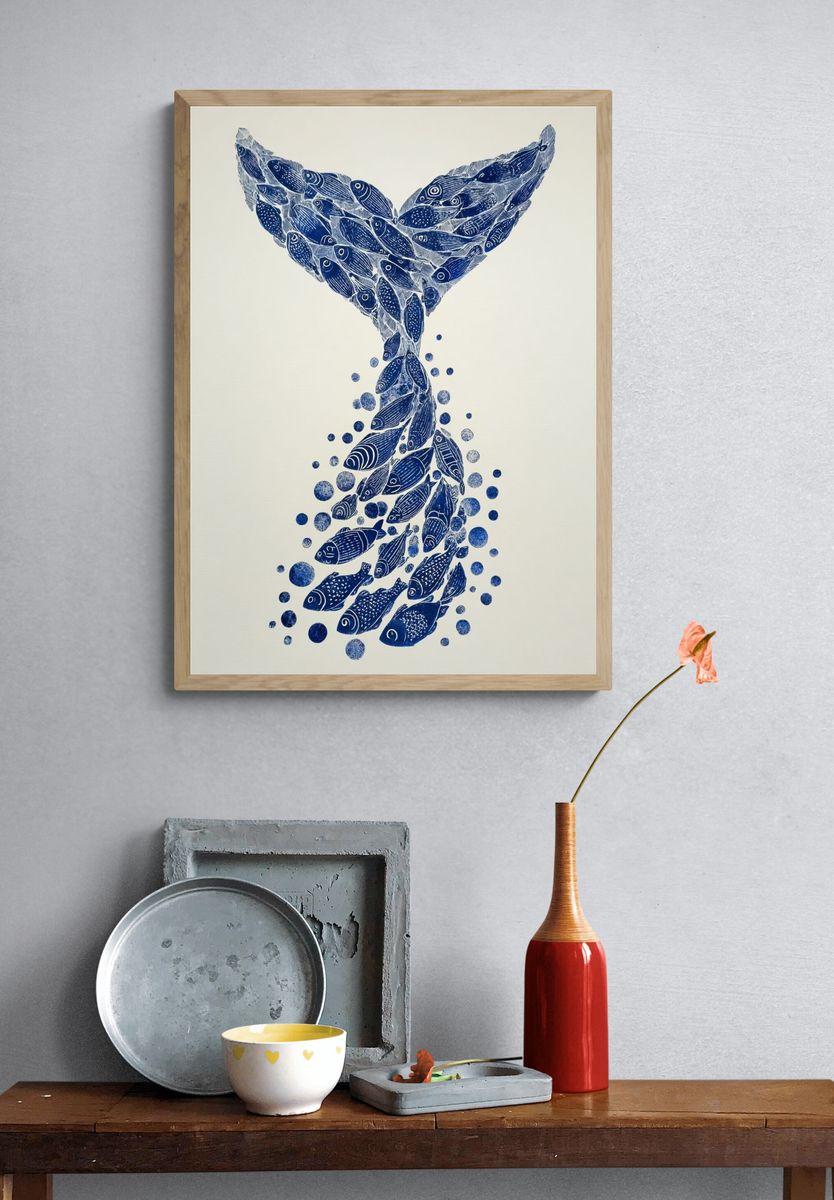 Whale Tail Fish Illustration Poster. — room view 3