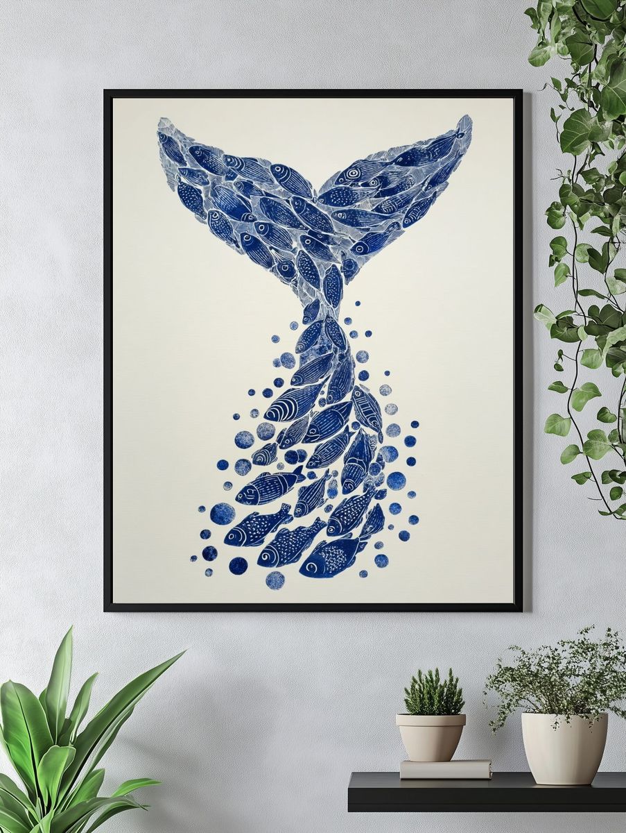 Whale Tail Fish Illustration Poster. — room view 4