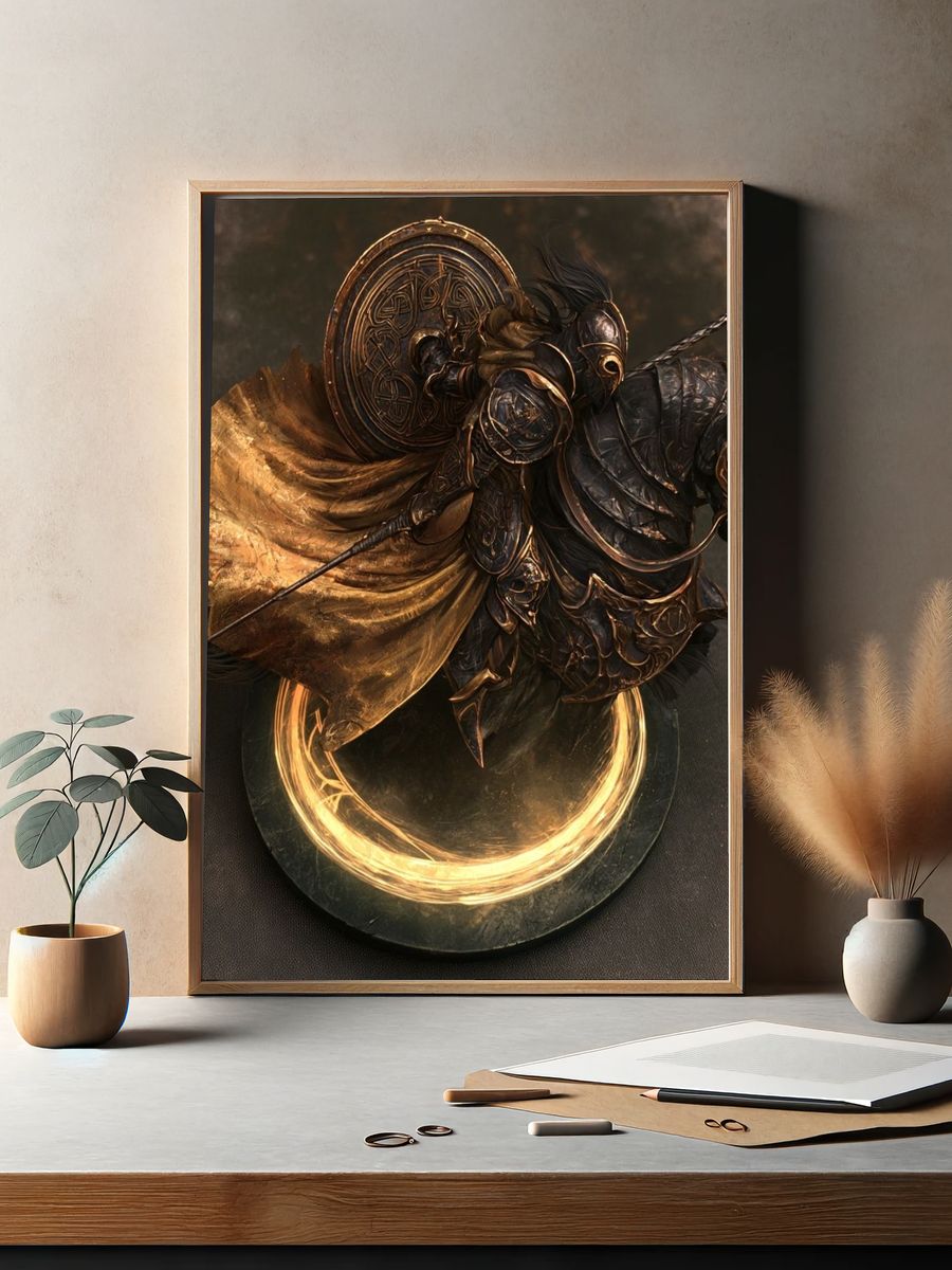 Armored Knight on Horse Illustration Poster. — room view 2