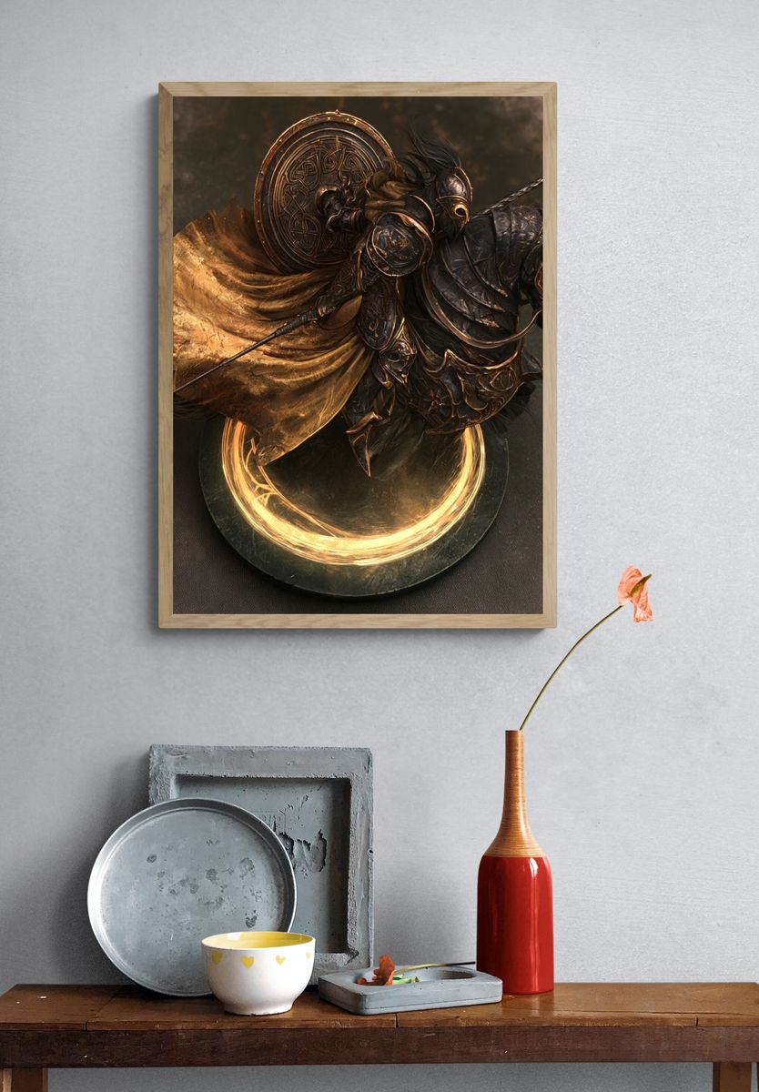 Armored Knight on Horse Illustration Poster. — room view 3