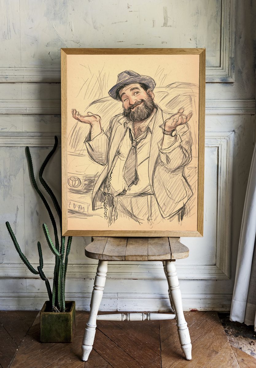 Bearded Man Sketch Poster. room preview