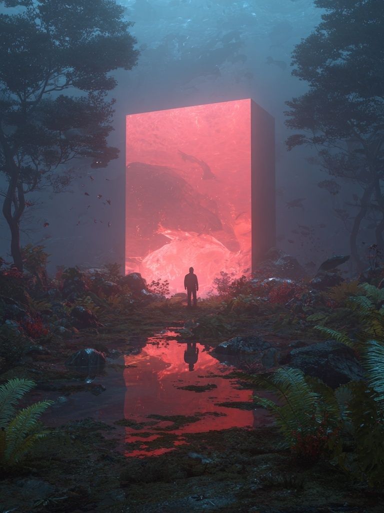 Neon Portal Forest Print. poster detail