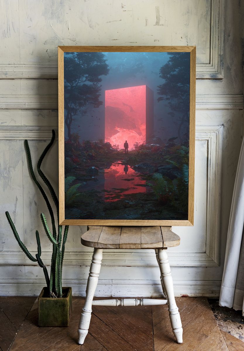 Neon Portal Forest Print. room preview