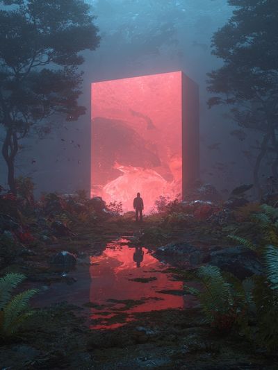 Neon Portal Forest Print.