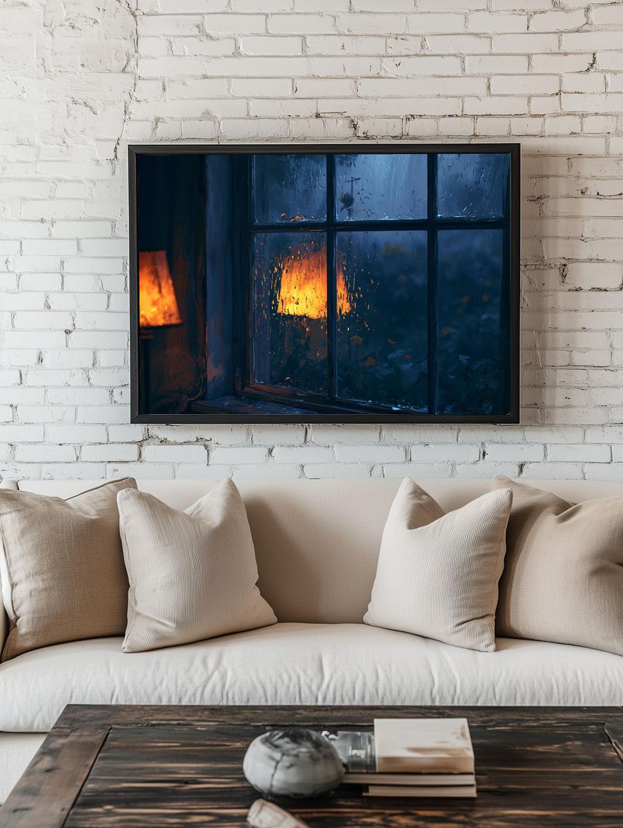 Rainy Window Glow Illustration Print. room preview