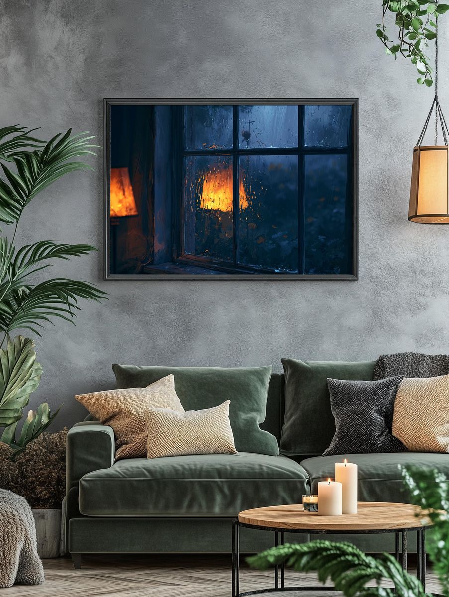 Rainy Window Glow Illustration Print. — room view 4