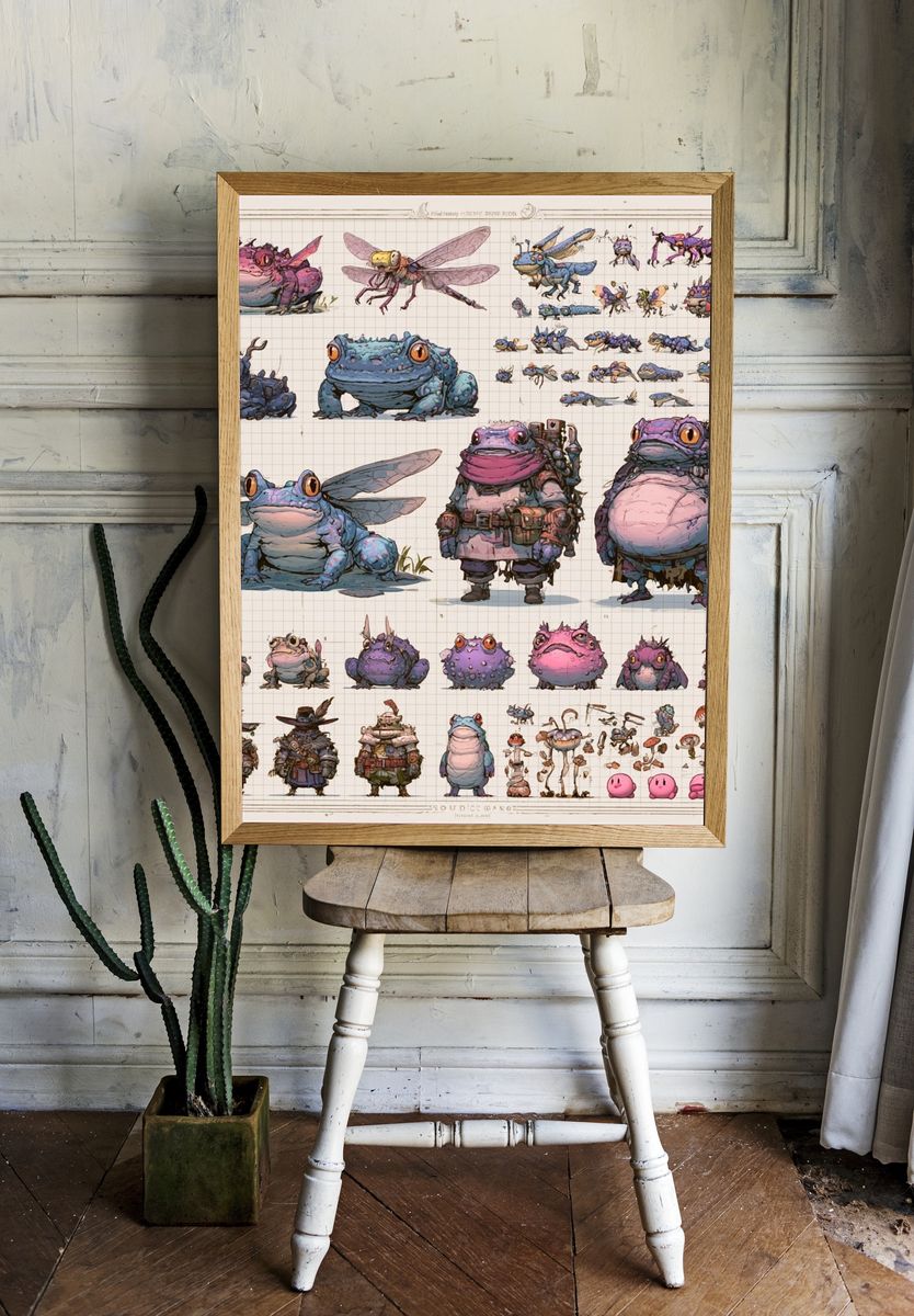 Fantasy Frog Character Sheet Poster. — room view 1
