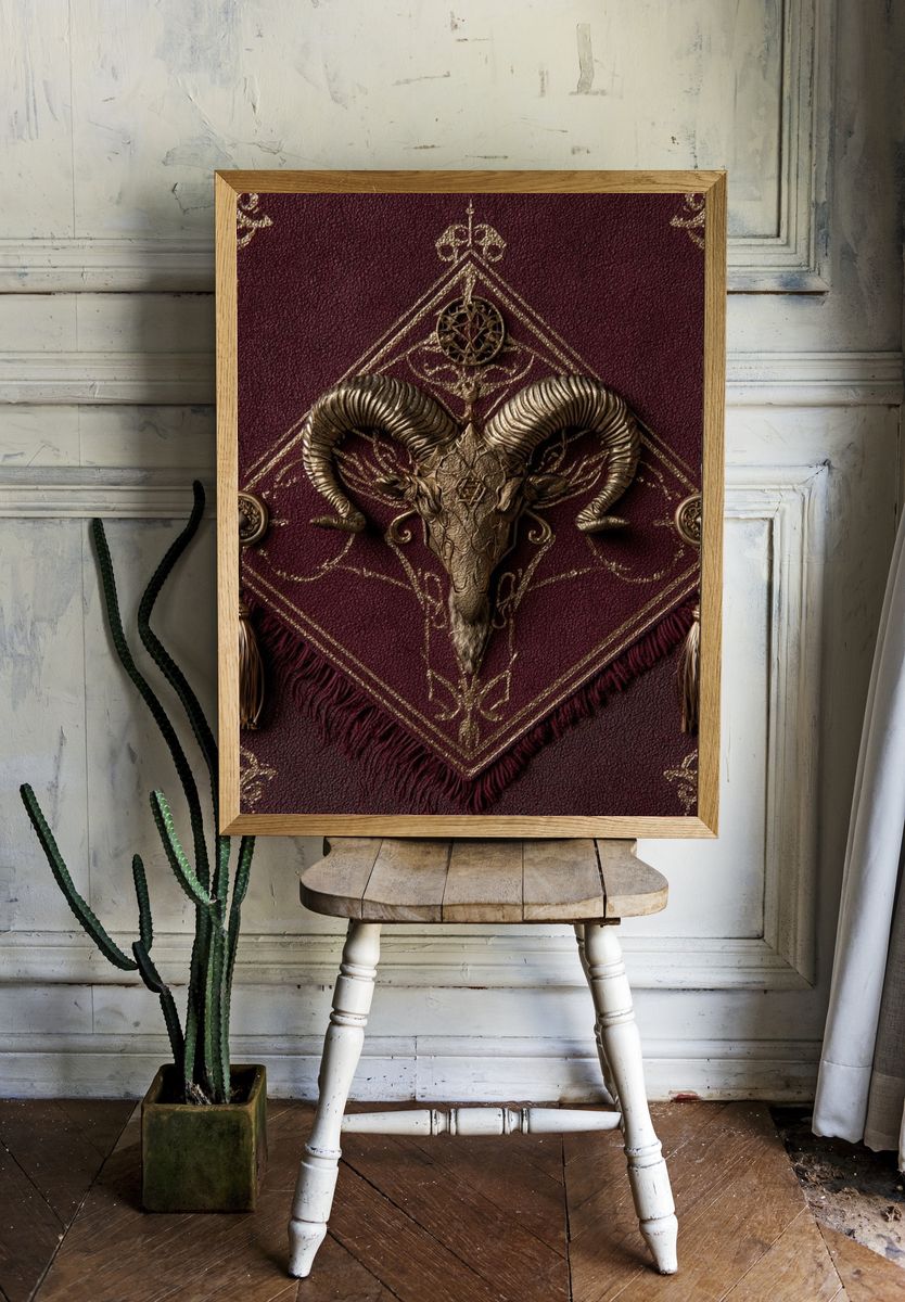 Ram Skull Gothic Illustration Poster. room preview