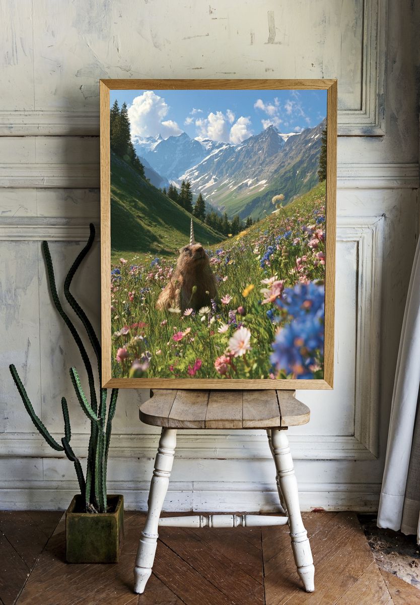Unicorn Meadow Mountain Poster. room preview