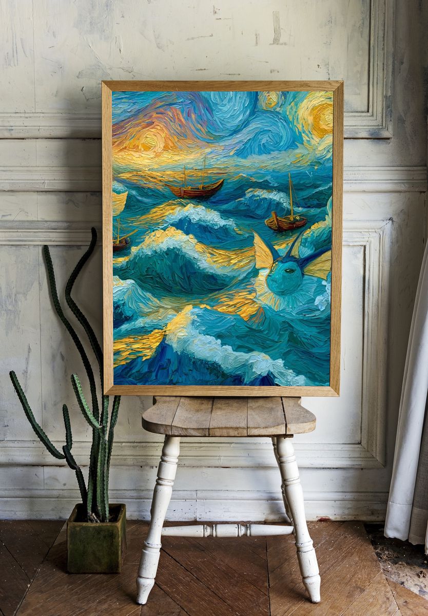 Dreamy Ocean Voyage Illustration Poster. — room view 1