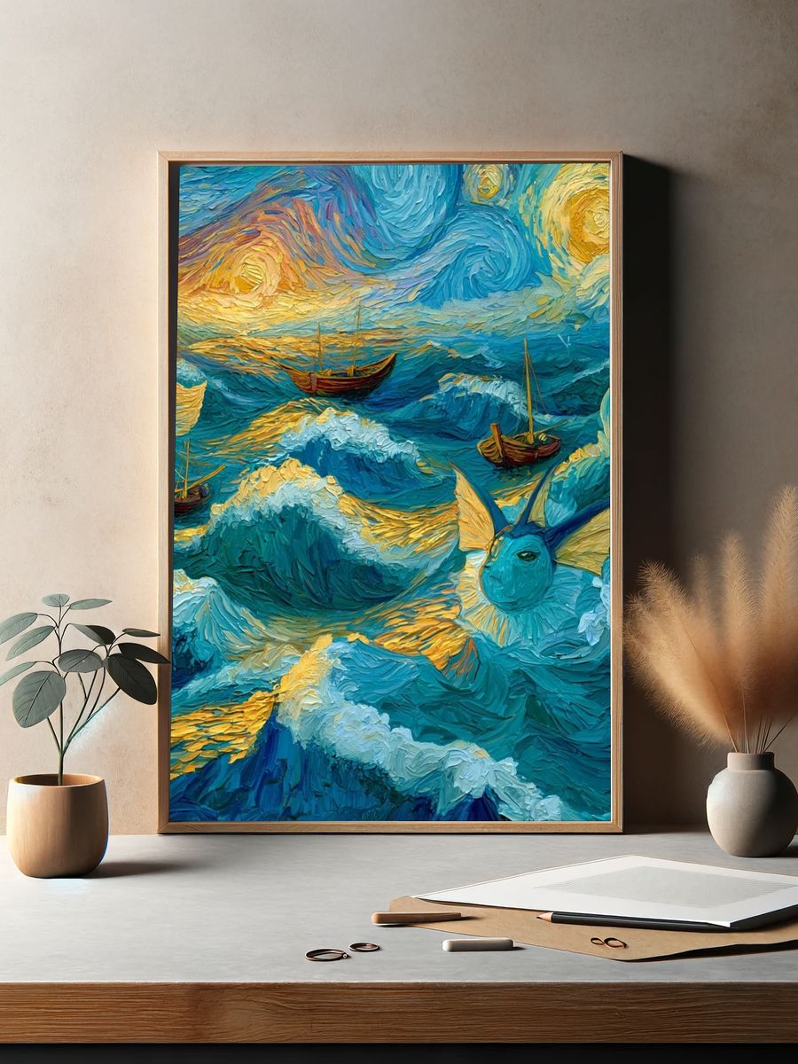 Dreamy Ocean Voyage Illustration Poster. — room view 2