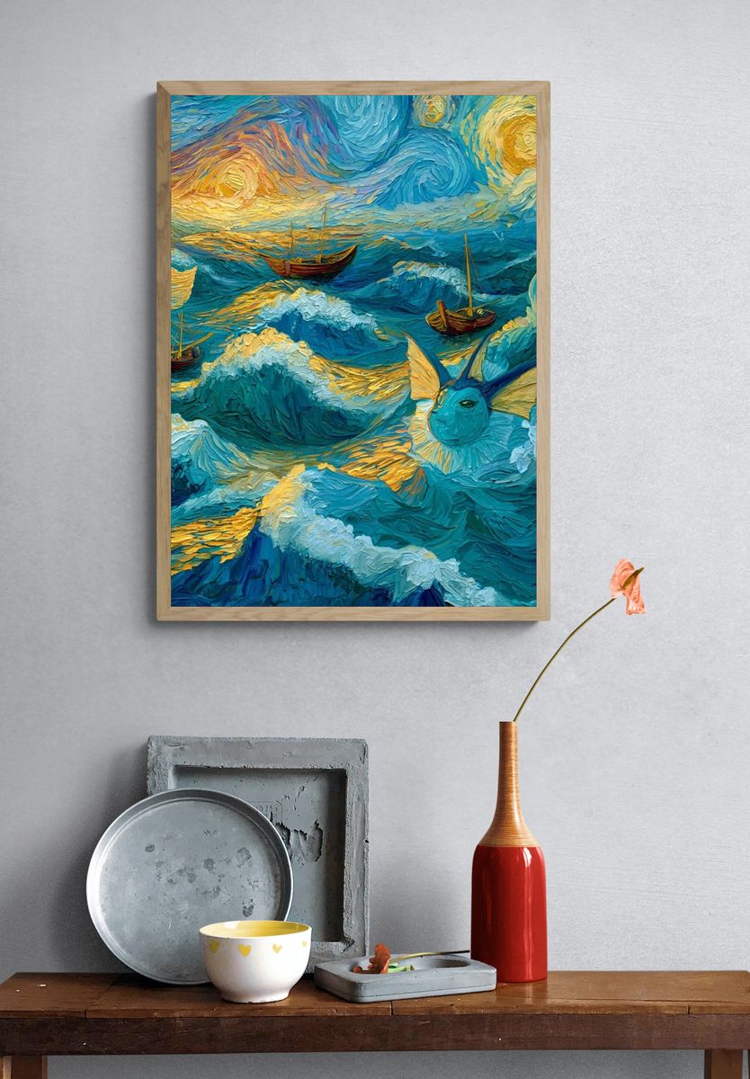 Dreamy Ocean Voyage Illustration Poster. — room view 3
