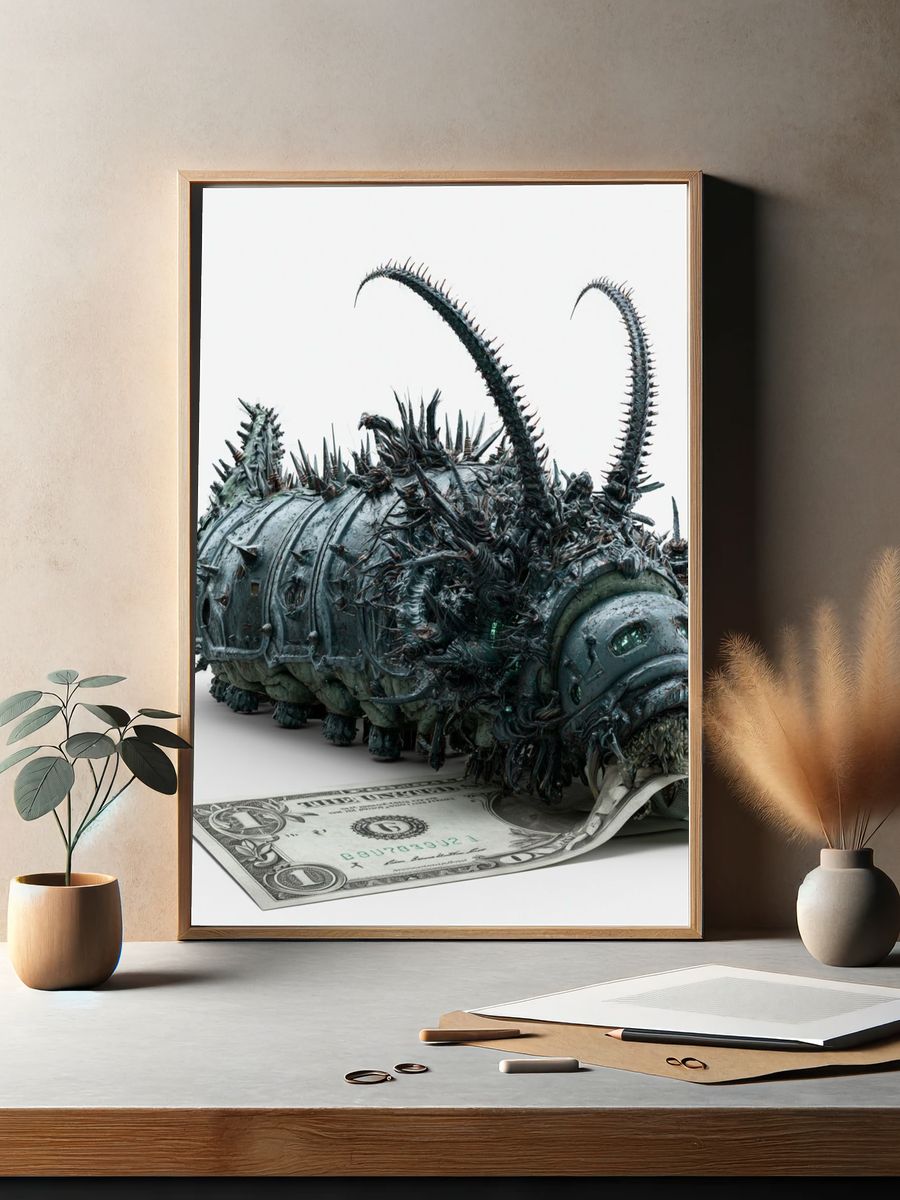 Surreal Money Caterpillar Print. — room view 2