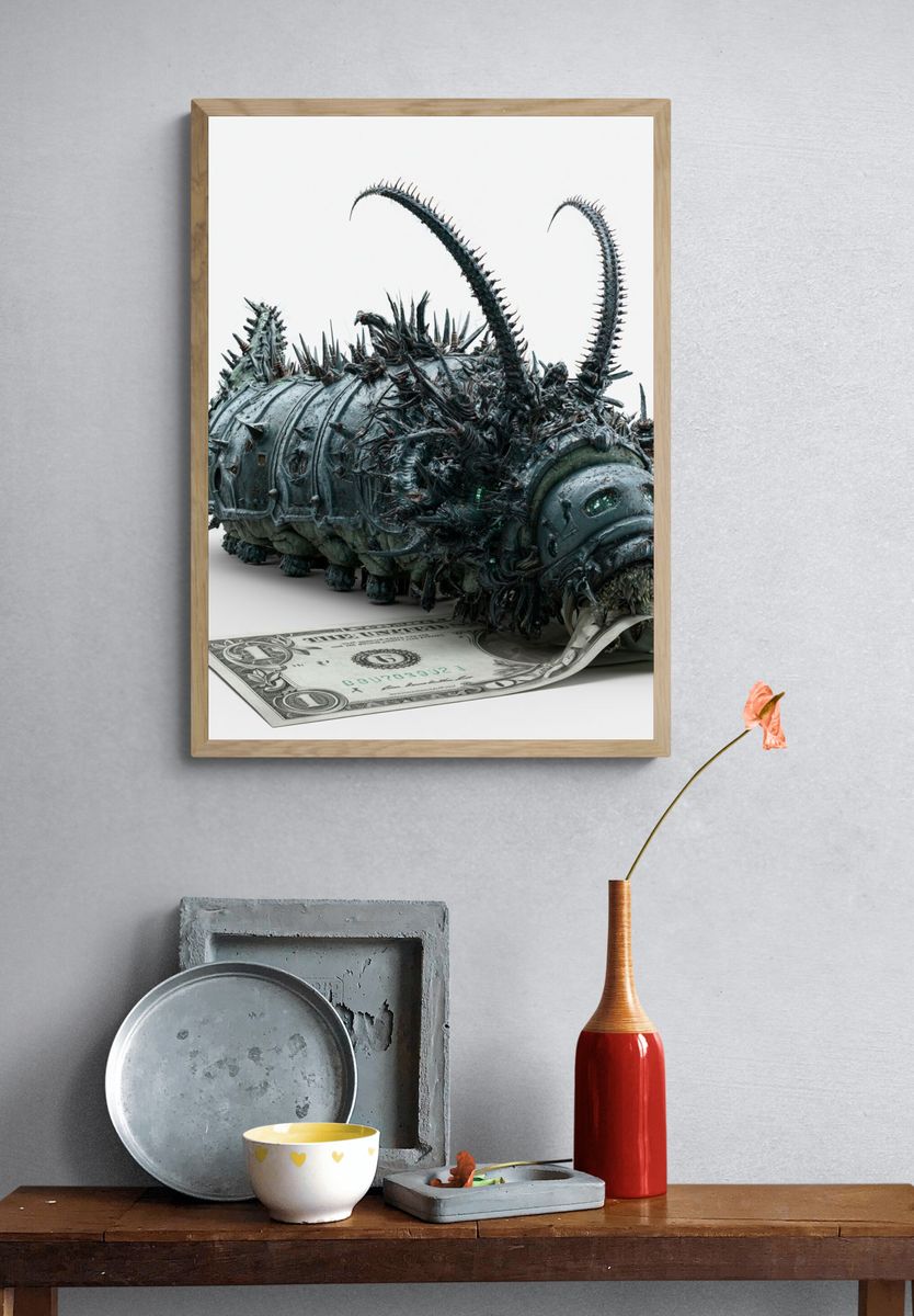 Surreal Money Caterpillar Print. — room view 3