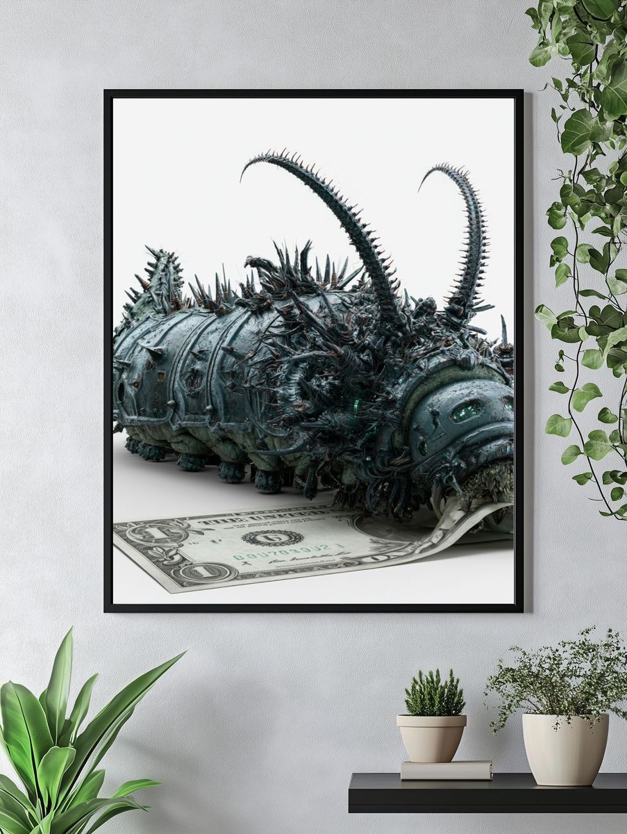 Surreal Money Caterpillar Print. — room view 4
