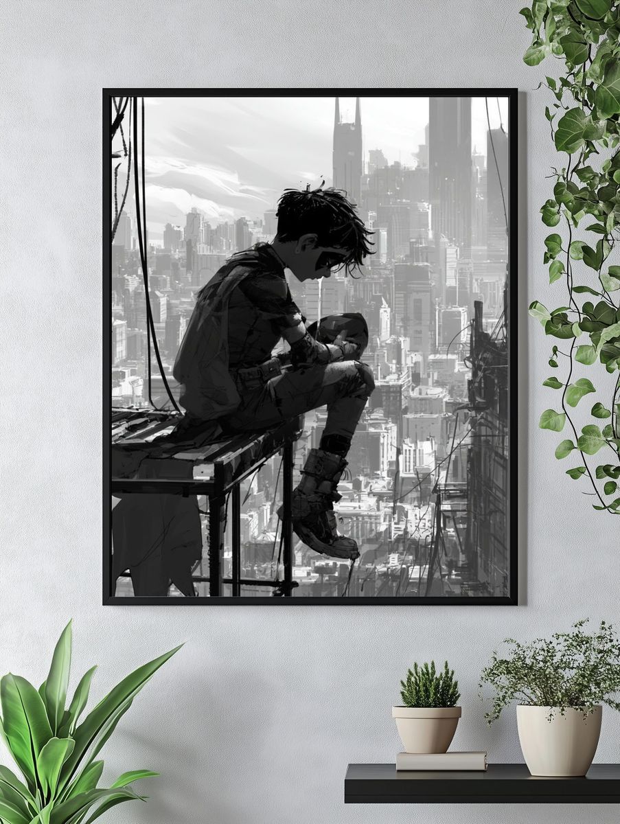 Cyberpunk Cityscape — Illustration Print. — room view 4