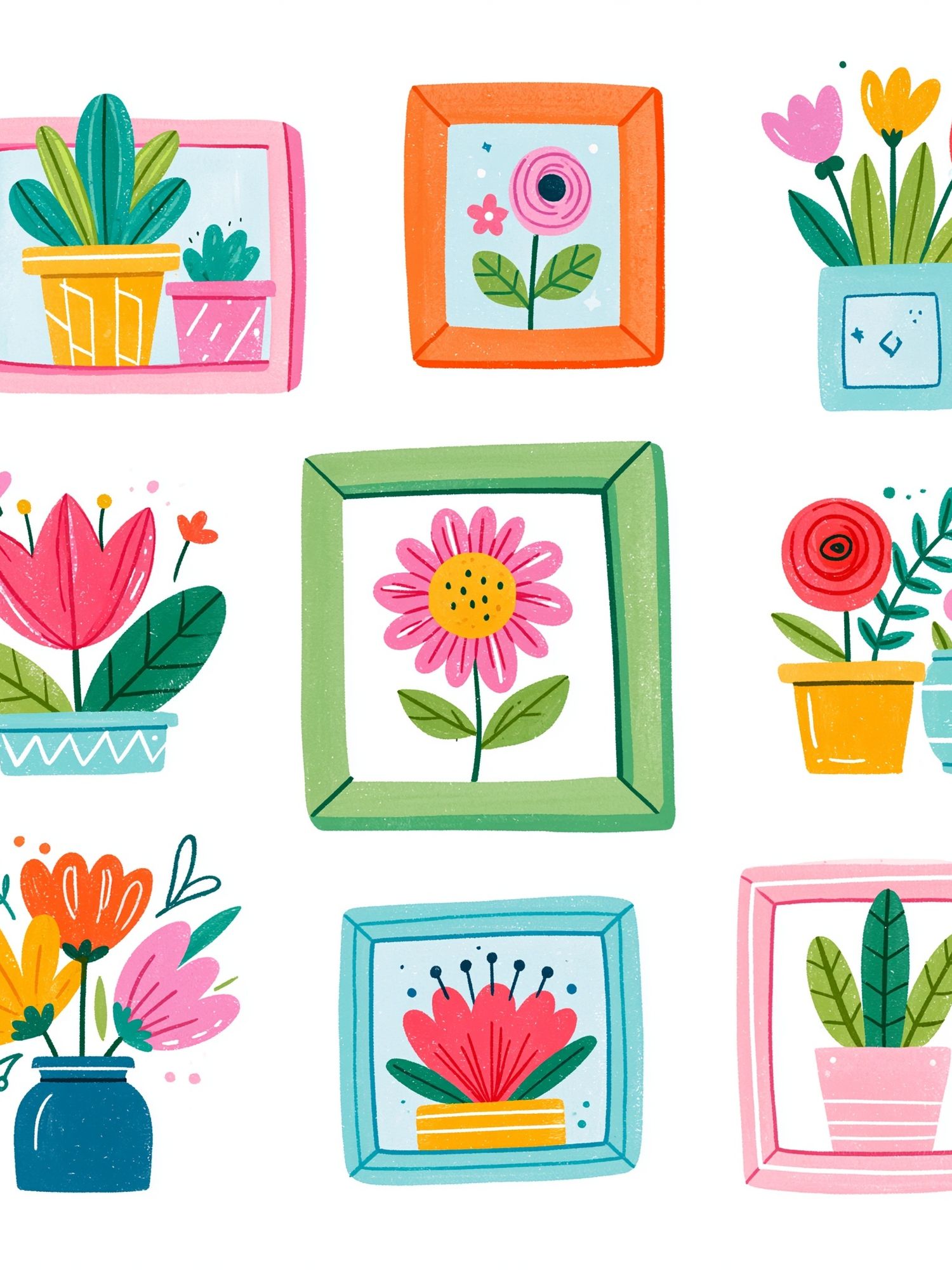 Colorful Floral Frames Illustration Poster. poster — illustration art
