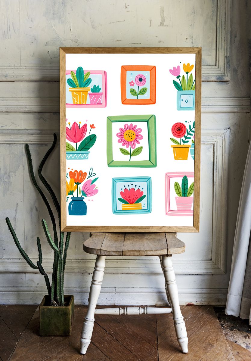 Colorful Floral Frames Illustration Poster. room preview
