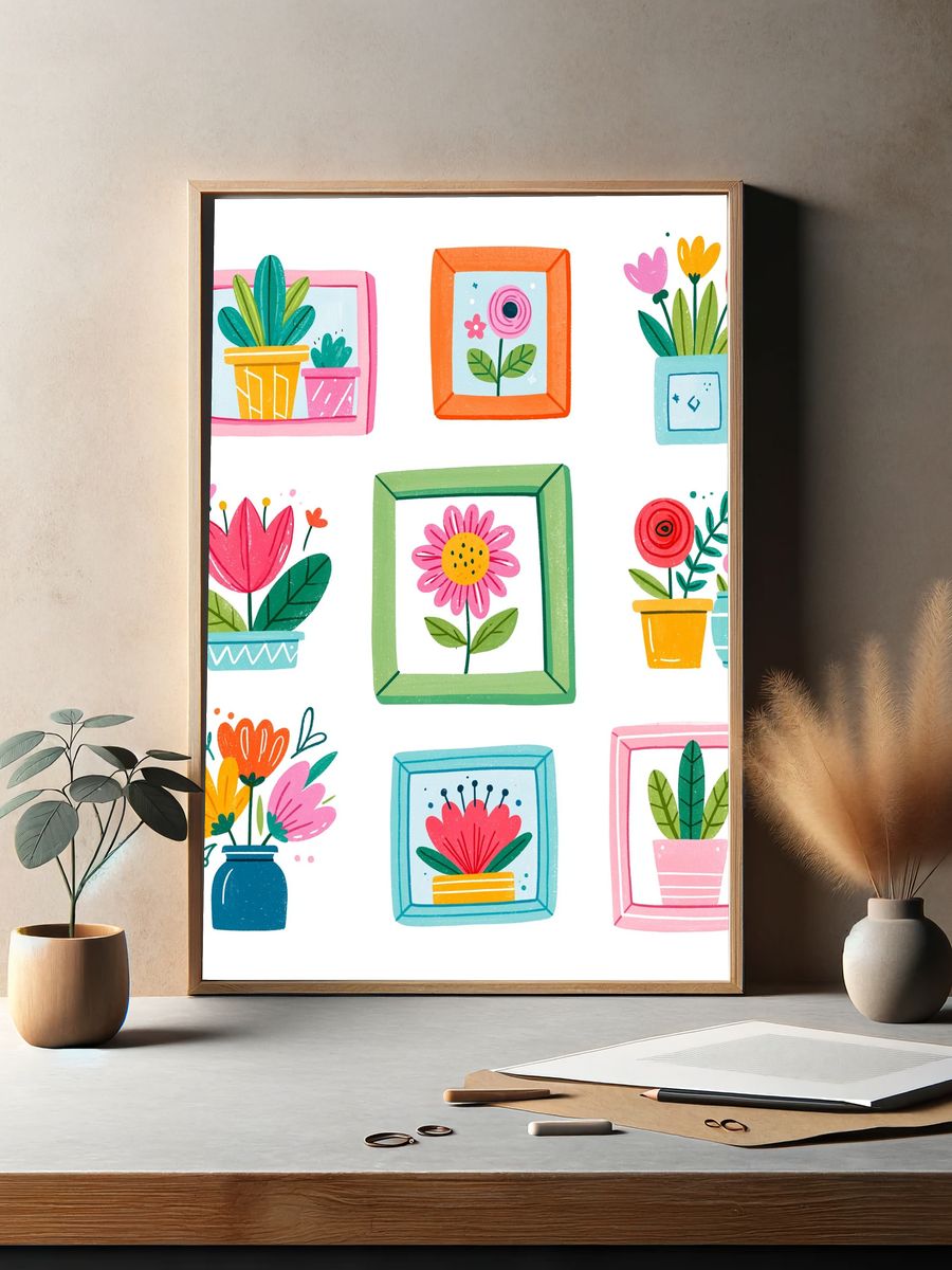 Colorful Floral Frames Illustration Poster. — room view 2