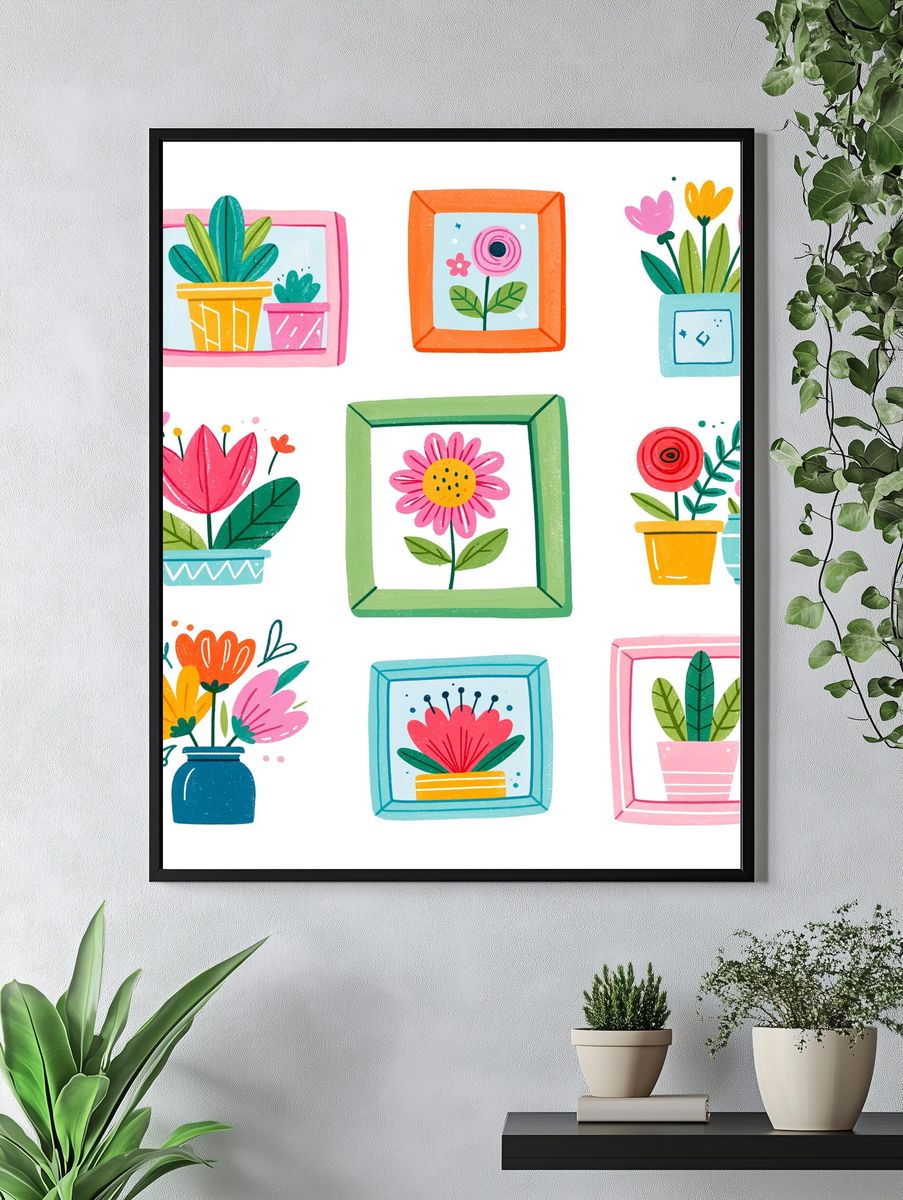 Colorful Floral Frames Illustration Poster. — room view 4