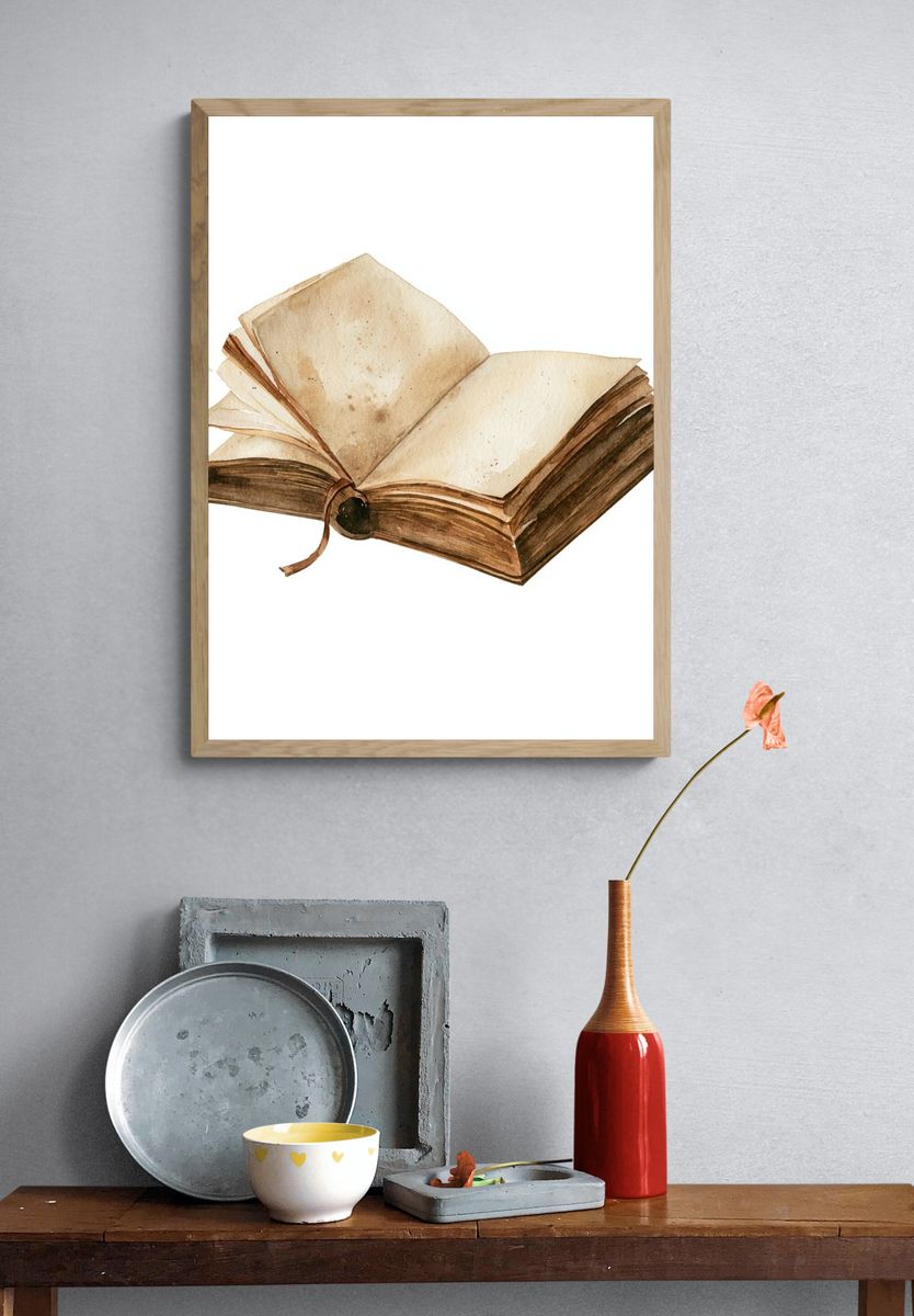 Open Antique Book Watercolor Print. — room view 3