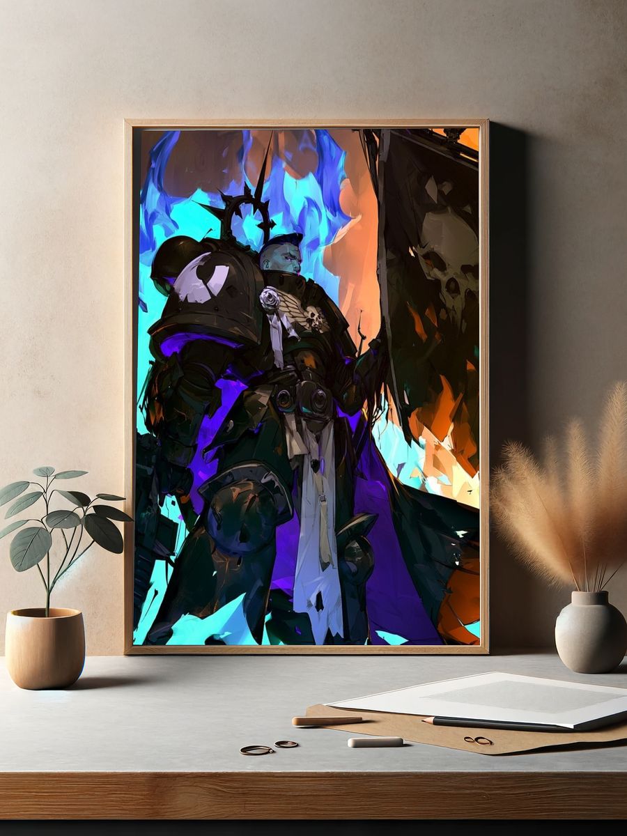 Dark Armored Warrior Digital Art Poster. — room view 2