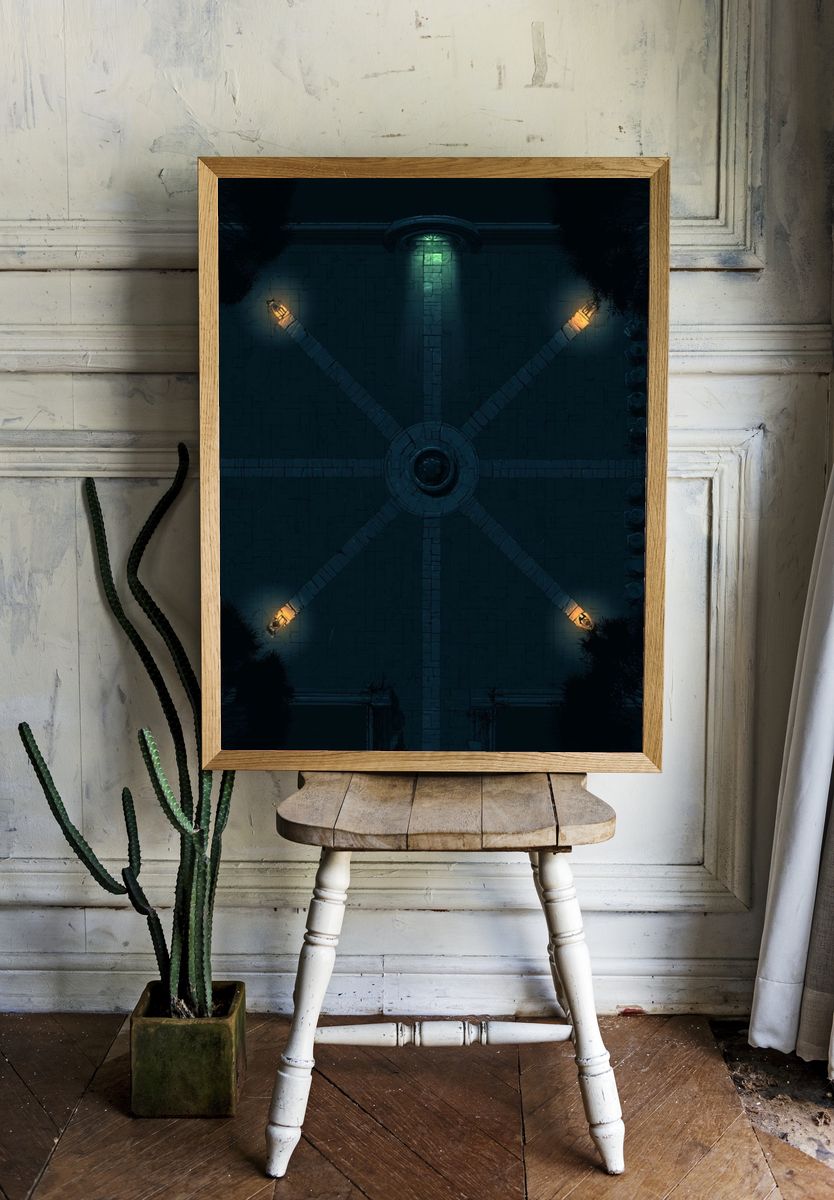 Moonlit Courtyard Geometry Print. room preview