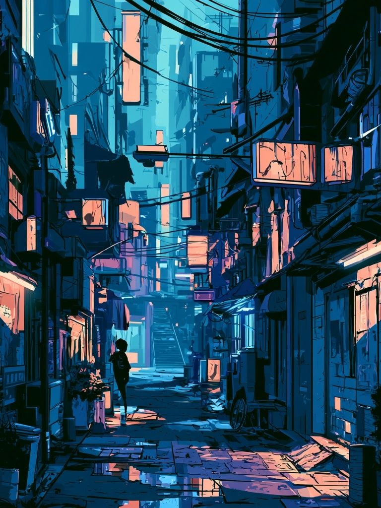 Neon Alley Cityscape Illustration Poster. poster — illustration art