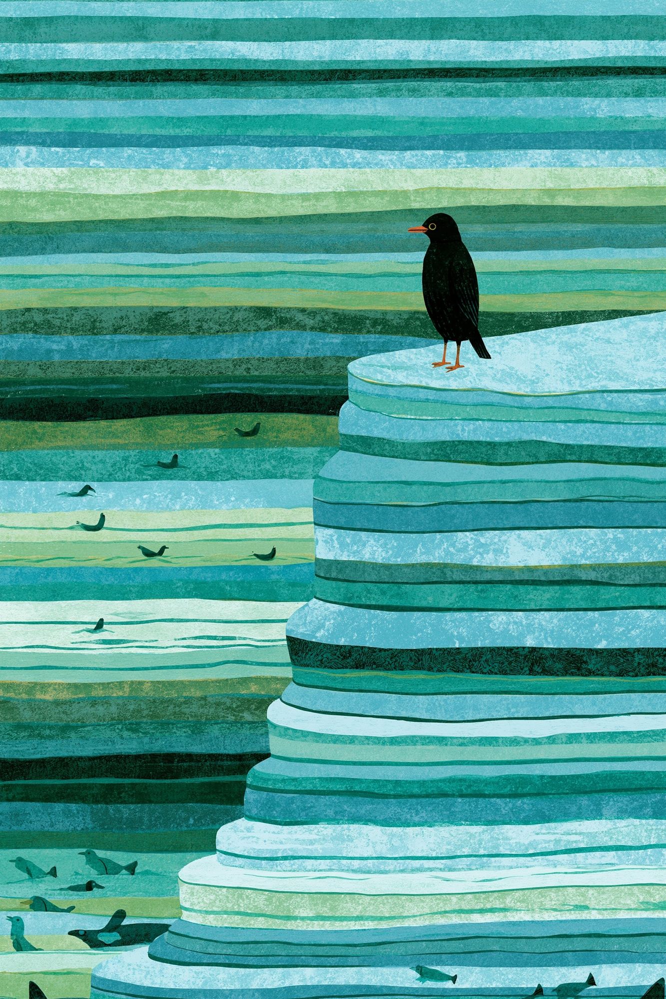 Seabird on Ice Cliff Illustration Poster. poster detail
