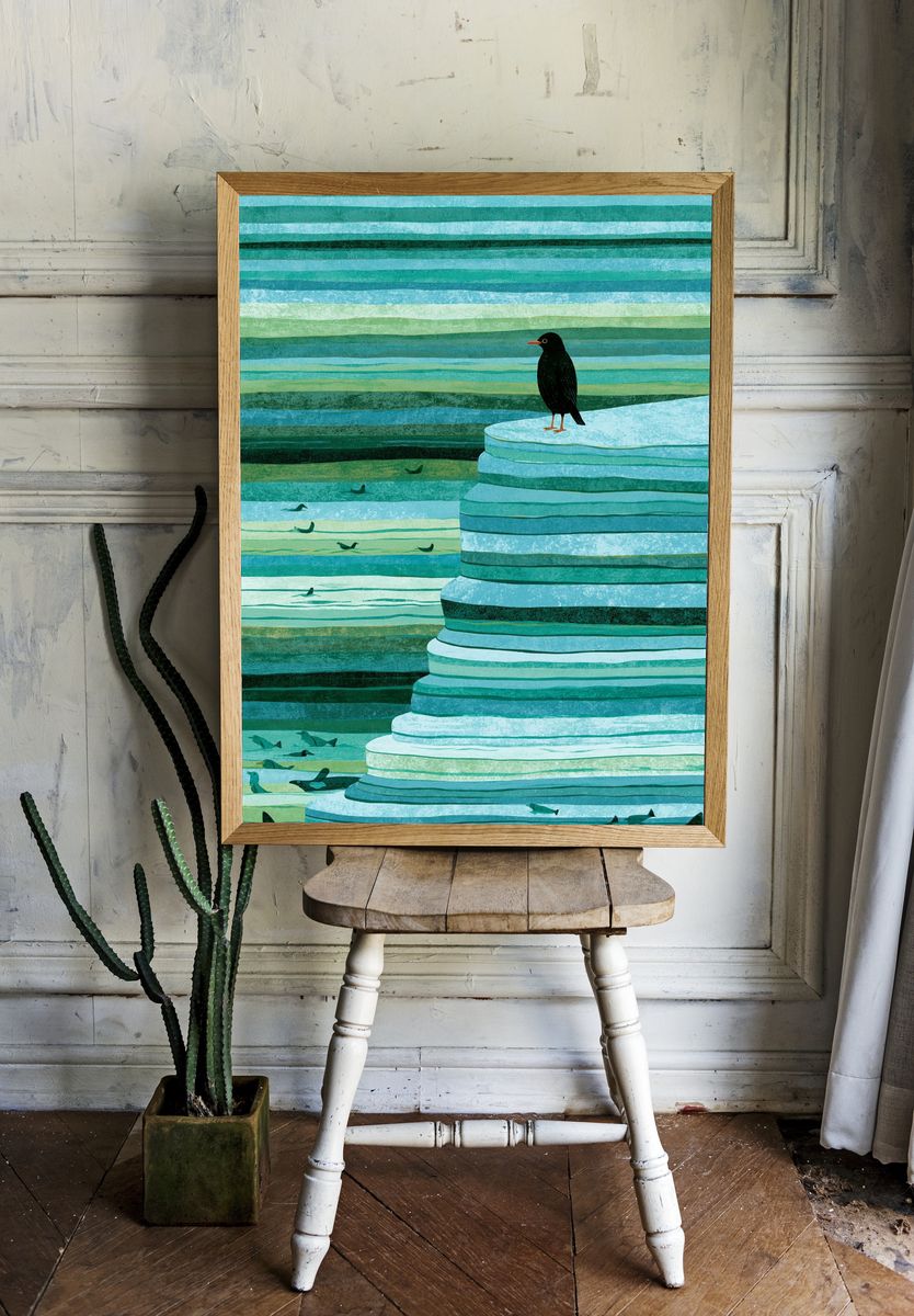 Seabird on Ice Cliff Illustration Poster. room preview