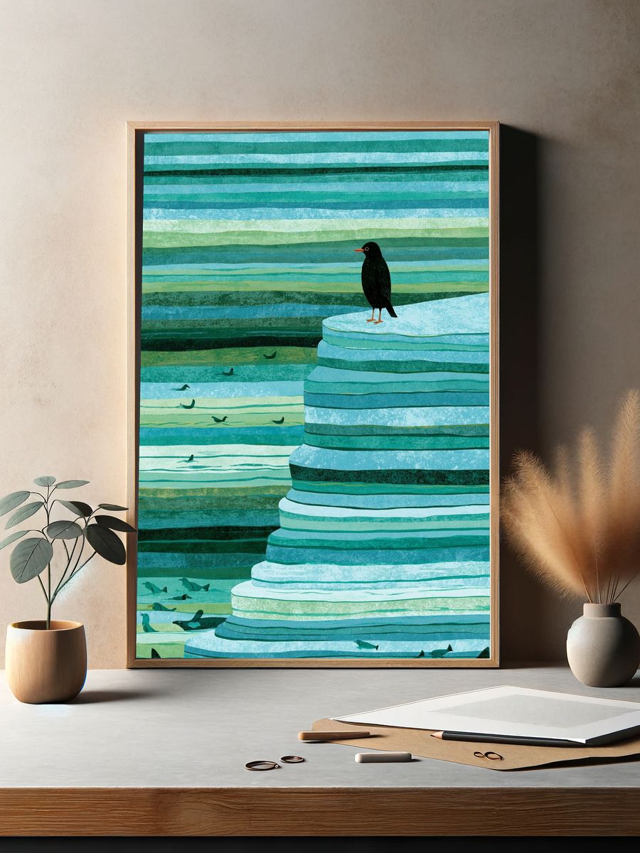 Seabird on Ice Cliff Illustration Poster. — room view 2
