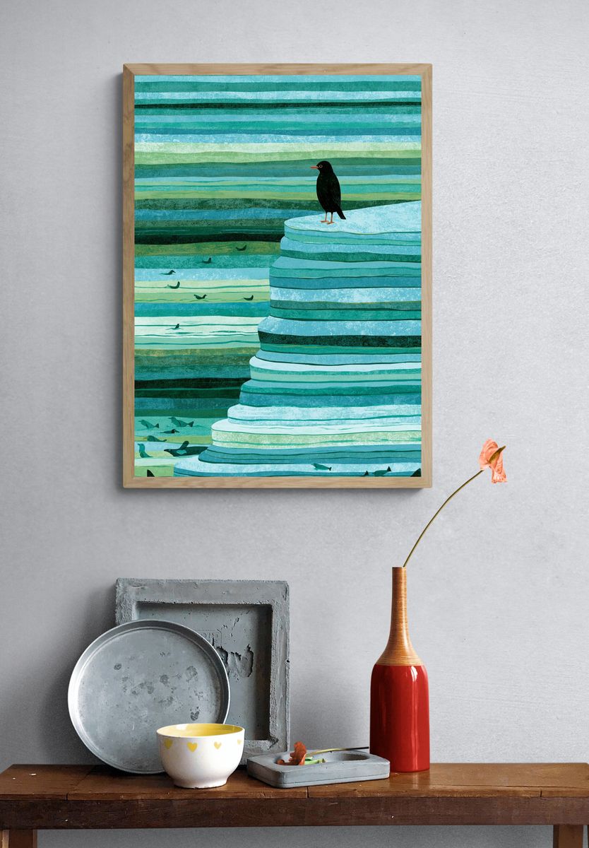 Seabird on Ice Cliff Illustration Poster. — room view 3