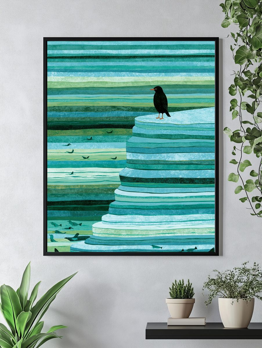 Seabird on Ice Cliff Illustration Poster. — room view 4