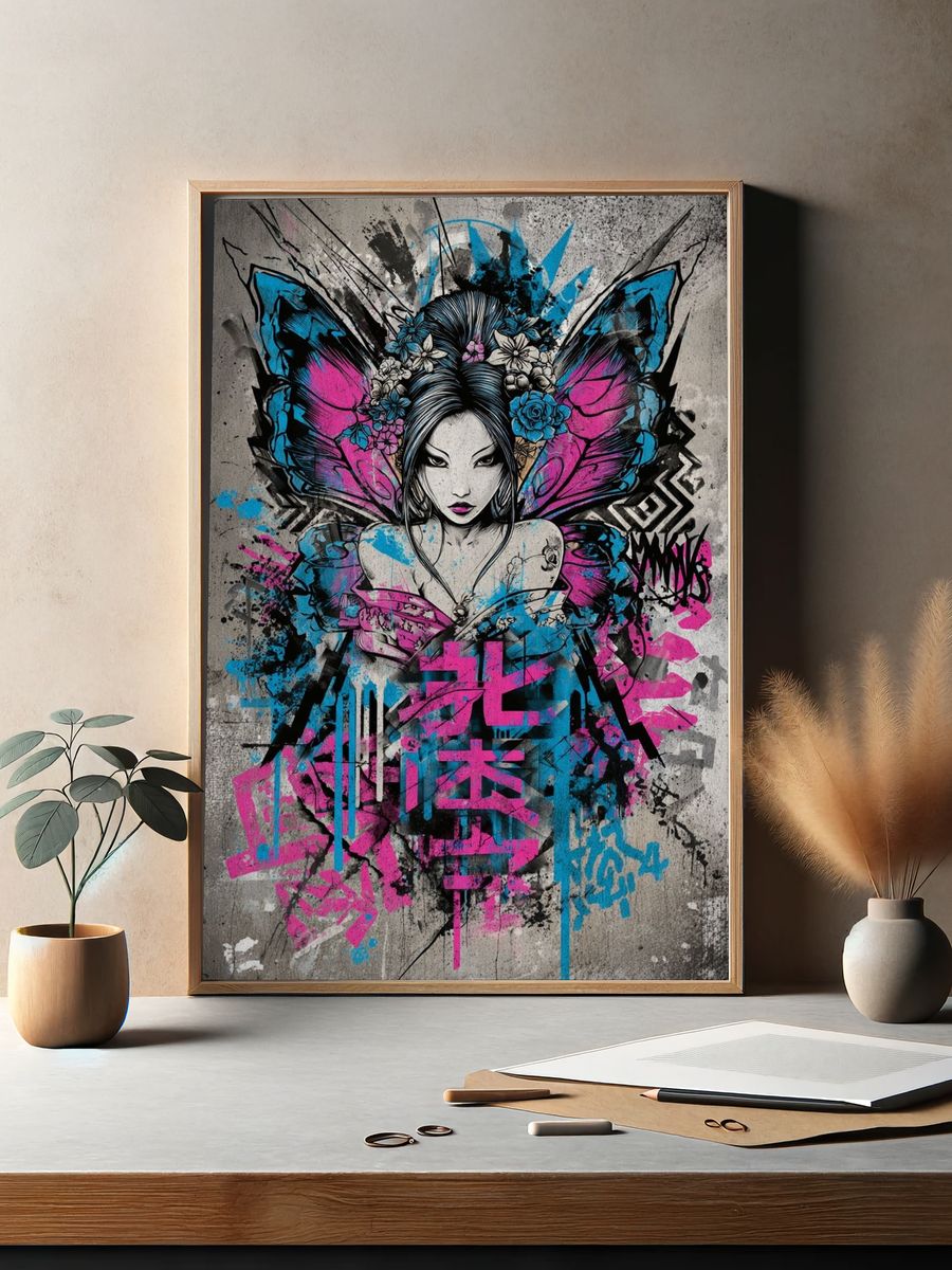 Butterfly Geisha Street-Art Poster. — room view 2