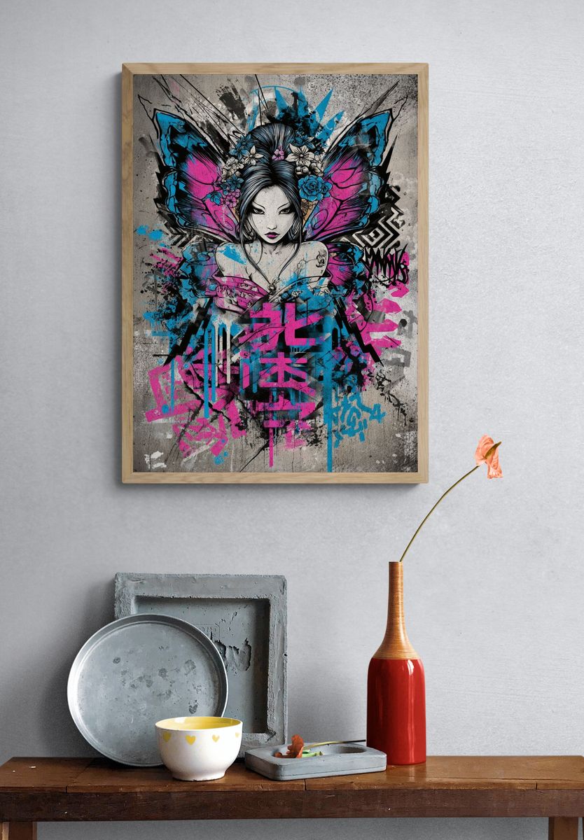 Butterfly Geisha Street-Art Poster. — room view 3