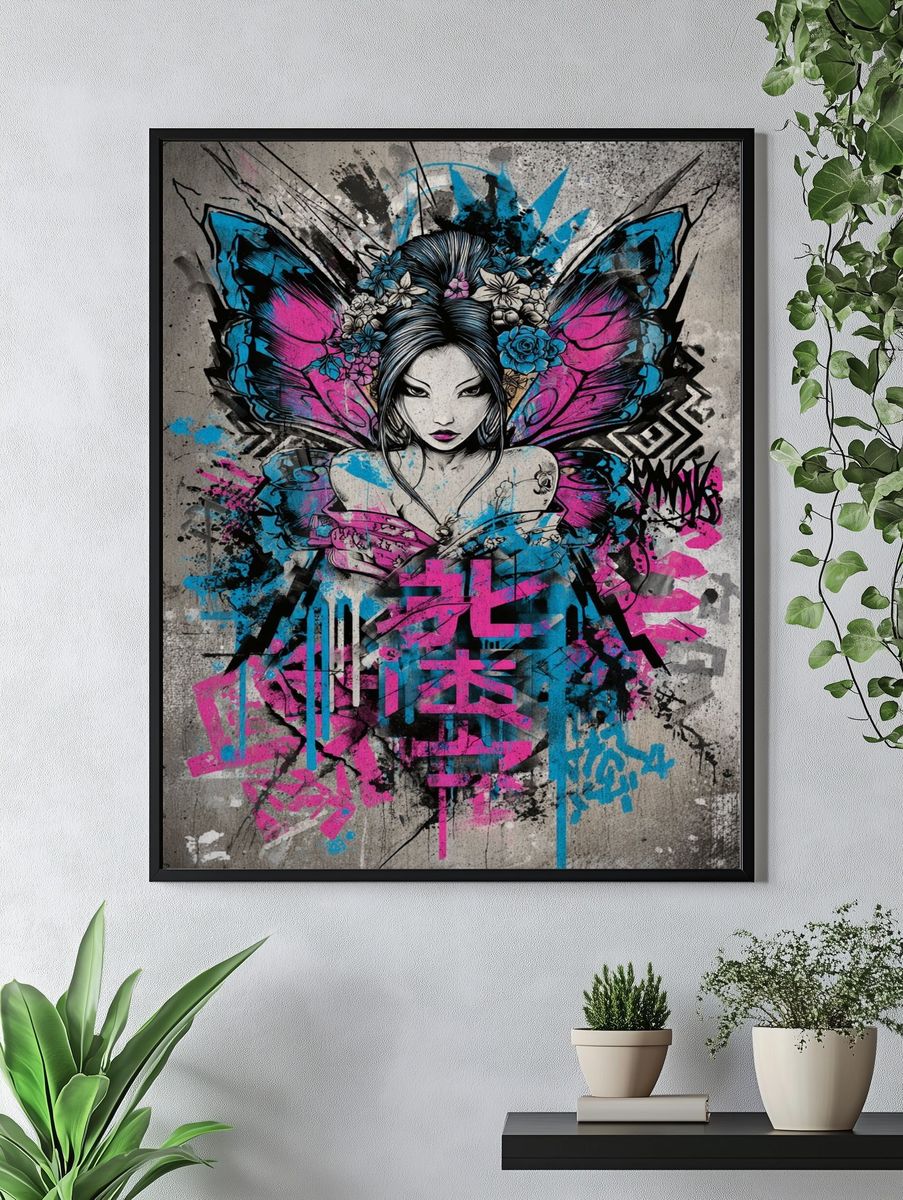 Butterfly Geisha Street-Art Poster. — room view 4