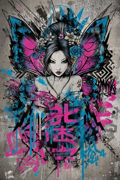 Butterfly Geisha Street-Art Poster.